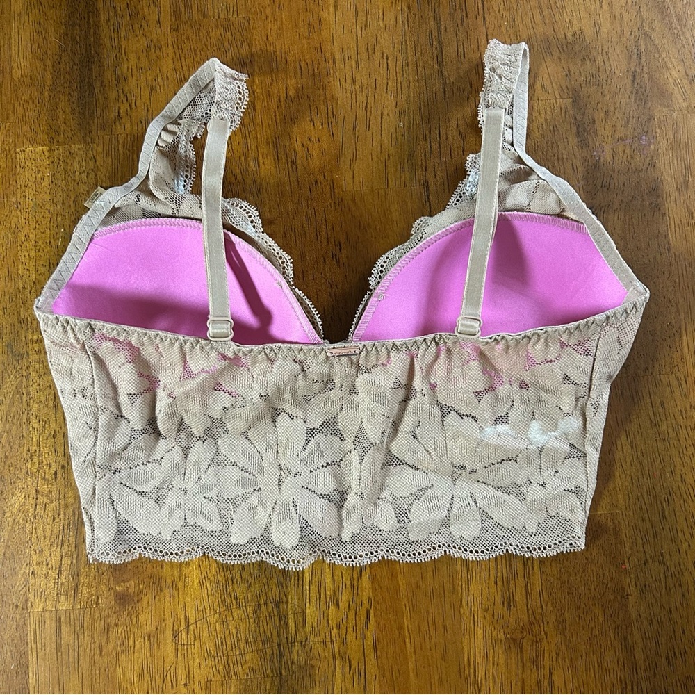Victorias Secret PINK Lace Lightly-Lined Longline Bralette | Women XS | Nude - Picture 4 of 7